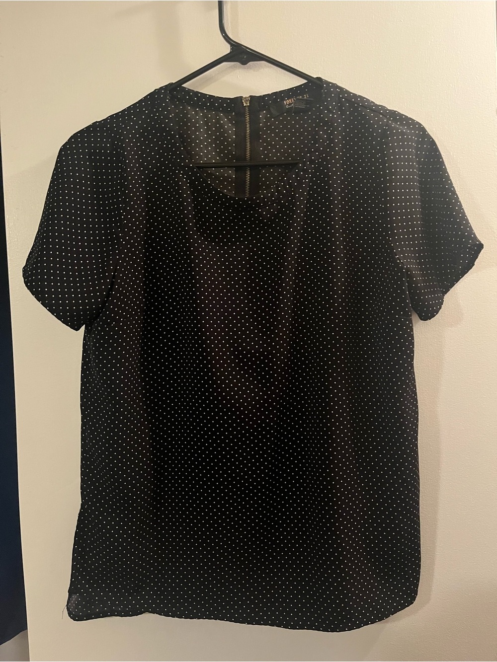 Forever 21 Black Polka Dot Short Sleeve Blouse